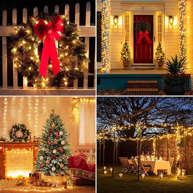 Battery Operated Christmas Lights, 28Ft 80 LED String Lights 8 Modes with Timer Mini Lights for Indoor Outdoor Wreath Wedding Party Garden Home Decor, Waterproof, Warm White(2 Pack)