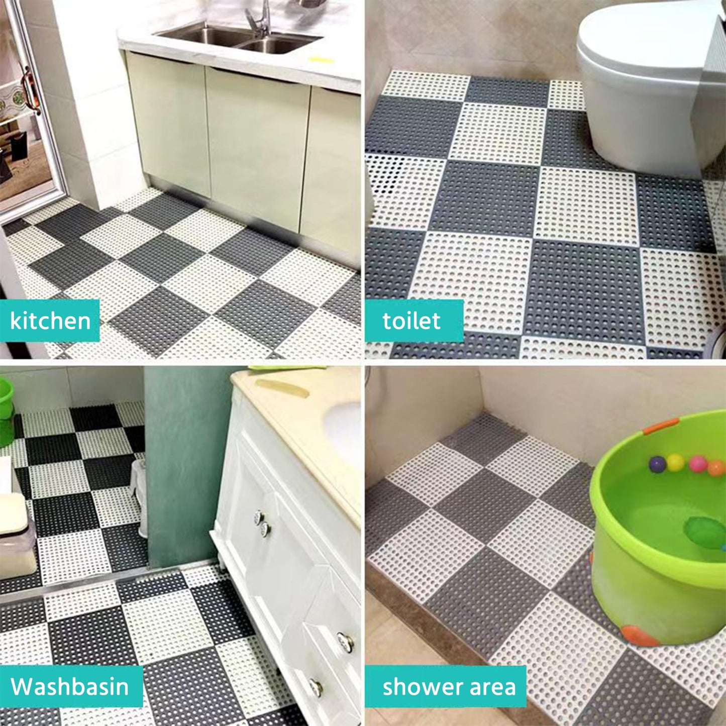 10Pcs Drainage Interlocking Floor Mats, 11.8”x11.8” Non-Slip Shower Bathroom Pool Tile for Flooring, Soft PVC Splicing Modular Cushion Mat, Rubber Flooring for Outdoor