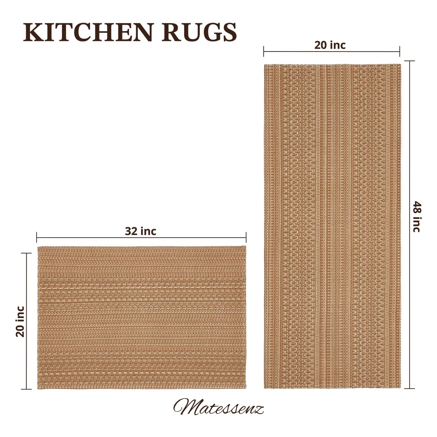 MatEssenz Cotton Blend Kitchen Rug Set 2 Piece, American Country Woven Runner Rug and Doormat, 20"x48"+20"x30", Rustic Farmhouse Washable Area Rugs for Kitchen, Laundry, Entryway