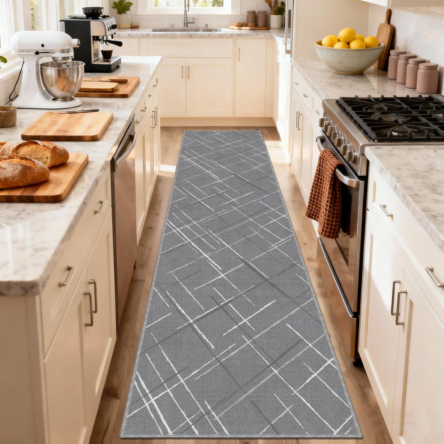 TTelephant Gray Runner Rug Ultra Non-Slip 2x10 Long Hallway Rugs Washable Modern Tear and Stain Resistance No Pile Lightweight Modern Rug Runners for Entryway, Kitchen, Walkway, Entrance, Gray