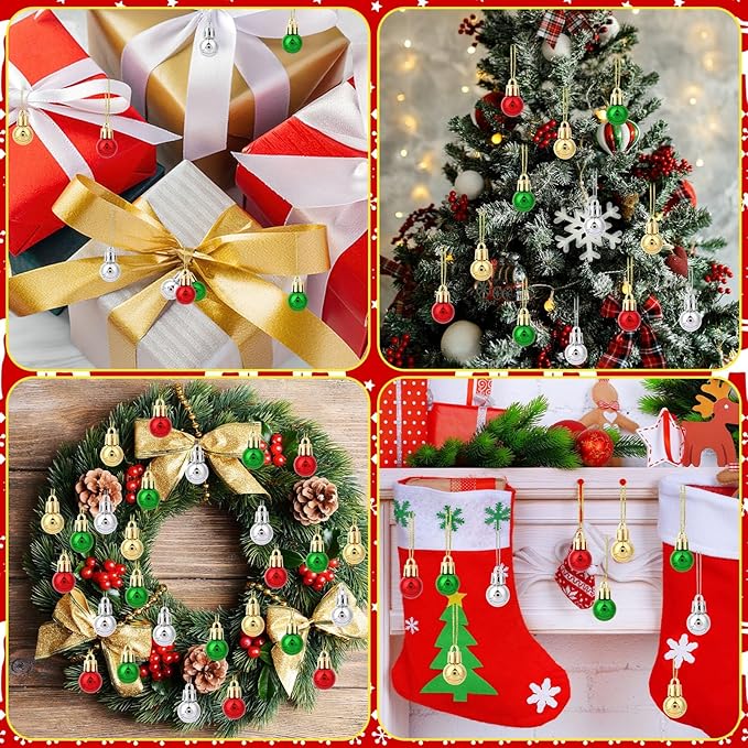 Jansun 120PCS Christmas Mini Balls Ornaments Miniature Xmas Tree Hanging Decorations Small Vintage Glitter Balls for Holiday Party Outdoor Indoor DIY Craft Decor Supplies