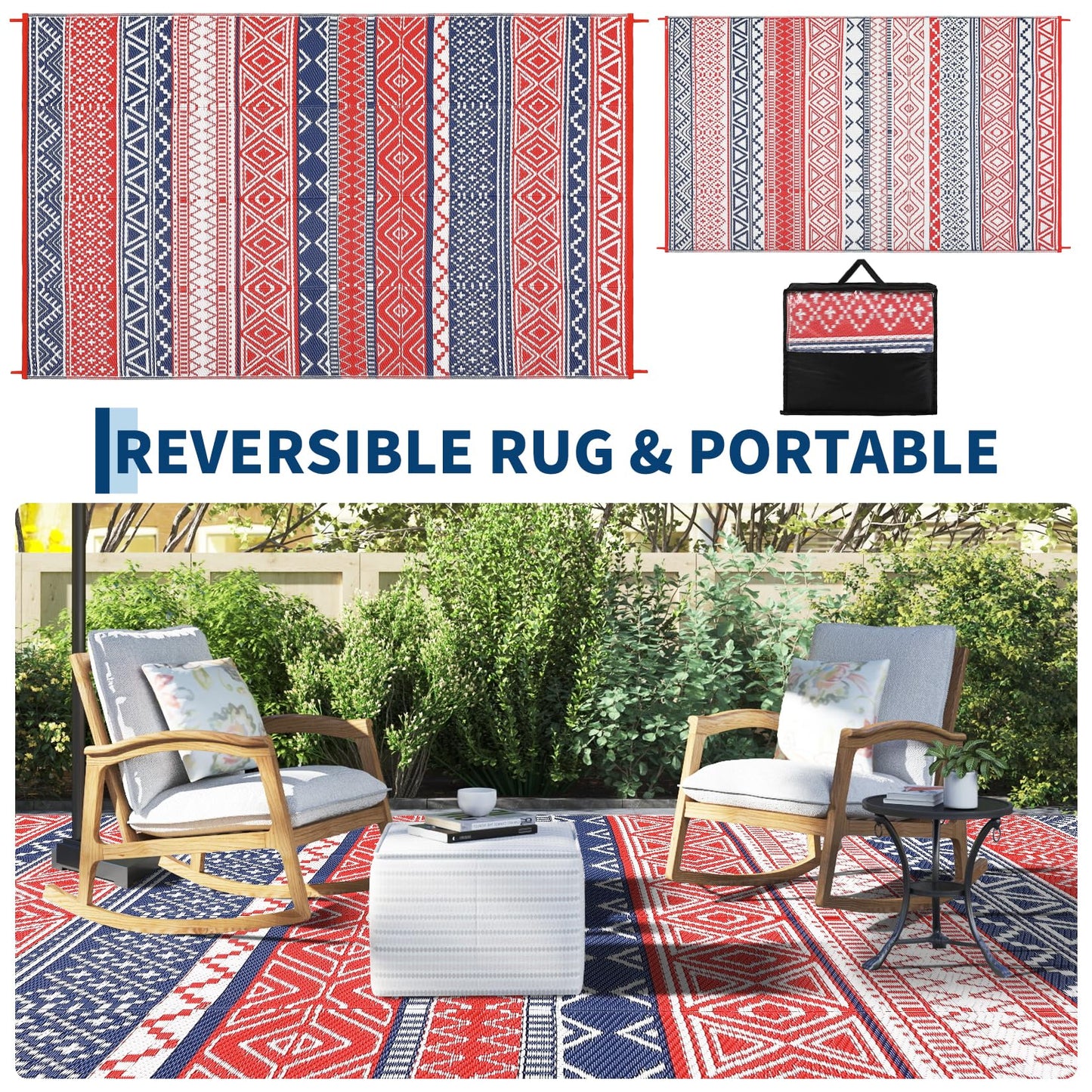 Garvee Outdoor Rug,Outdoor Plastic Straw Rug,Outdoor Rugs 8x10 for Patios Clearance Waterproof Patio Rug, Camping Rugs for Outside Rv,Grey Recyclable Woven Rugs for Yard, Deck