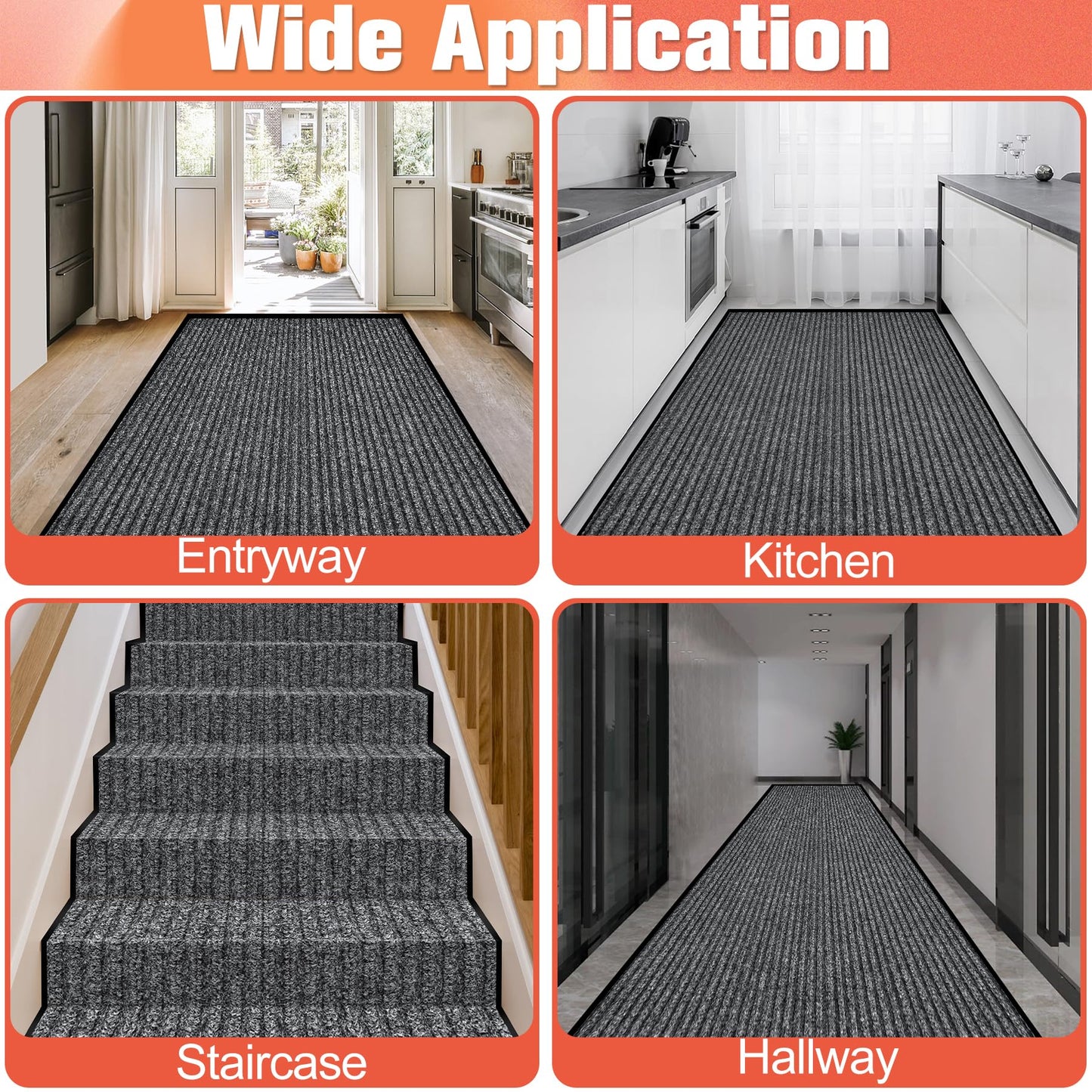 MYFAMIREA Commercial Floor Mat 3' x 5' Extra Large Front Door Industrial Rug Heavy Duty Brush Step Entrance Mat Weather Utility Rug with Non Slip Rubber Backing Low Profile for Entryway, Charcoal Grey