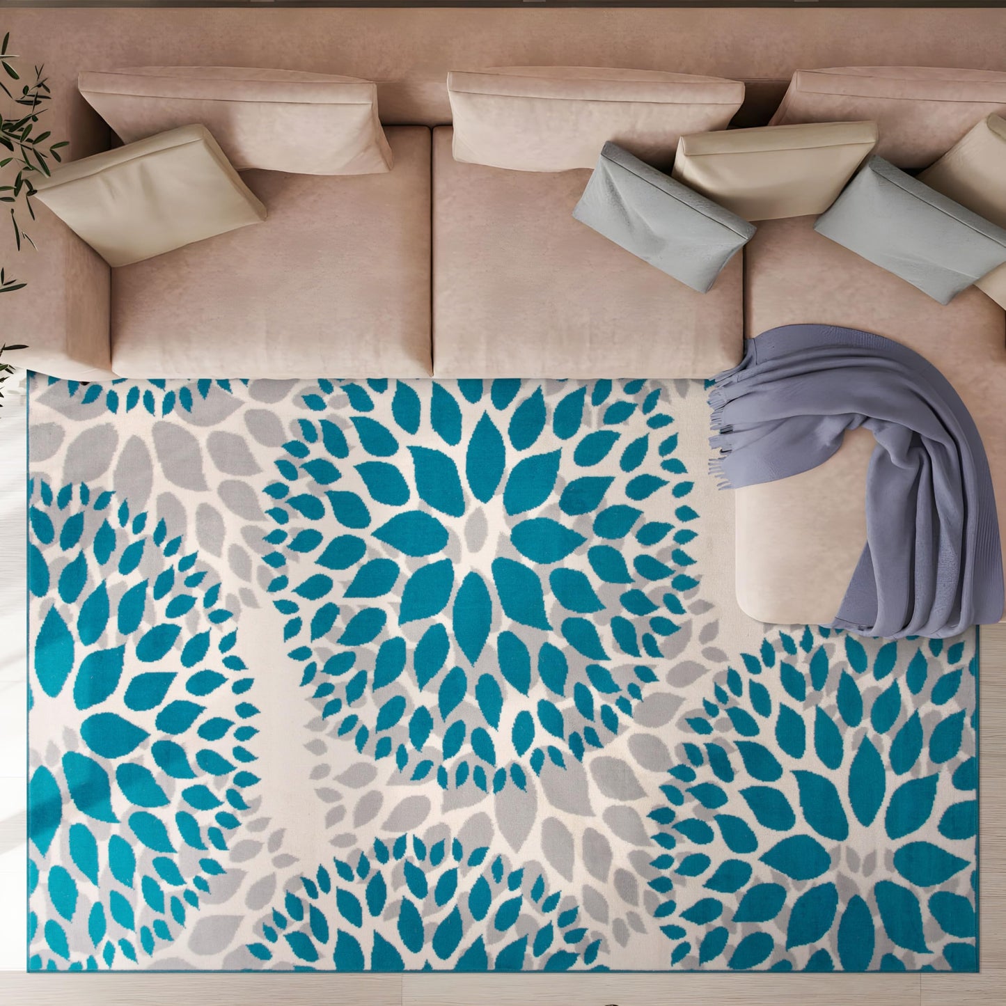Rugshop Modern Floral Circles Design Easy Cleaning for Living Room,Bedroom,Home Office,Kitchen Non Shedding Area Rug 5' x 7' Blue