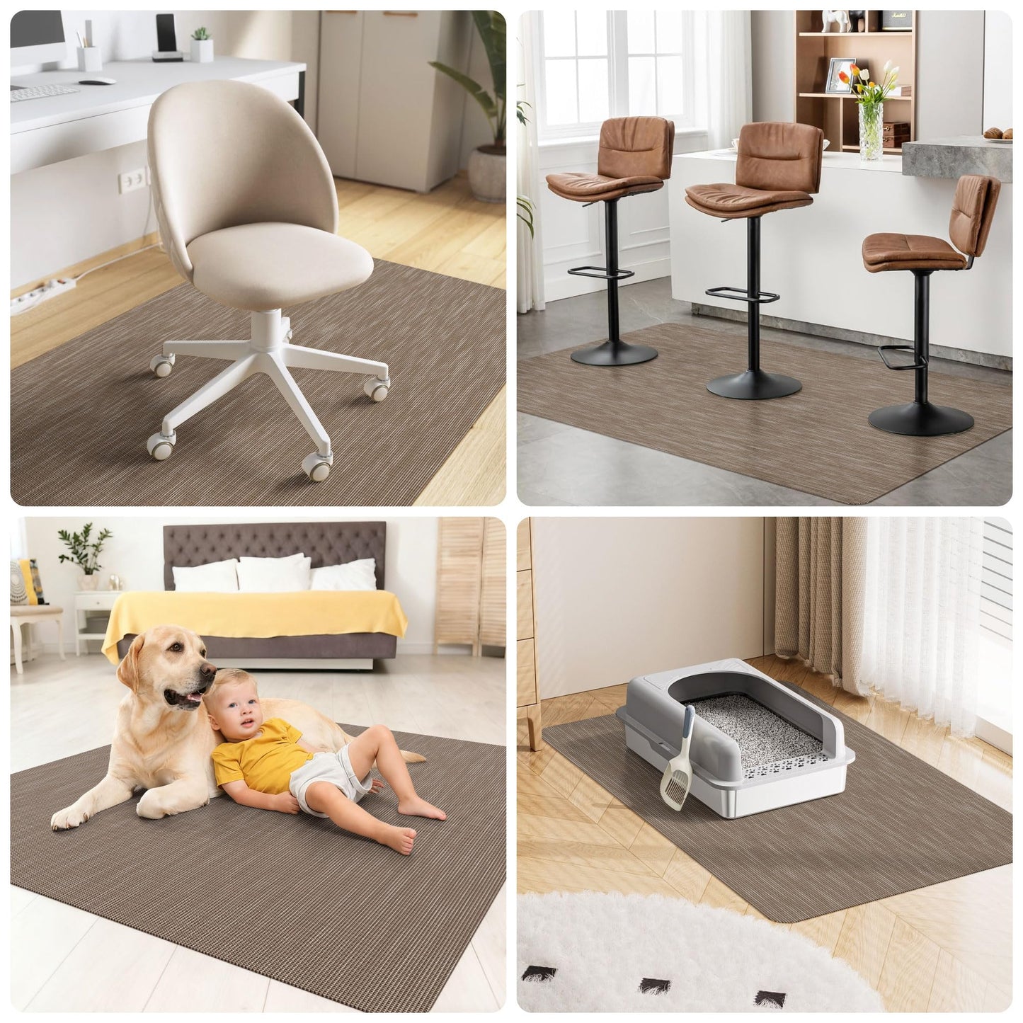 Futurwit Office Chair Mat for Hardwood Floor, 48" x 36" Desk Computer Chair Mats for Hard Wood, Anti-Slip Easy Glide Rolling Floor Protector Mat, Under Desk Mat for Home Office, Dark Brown