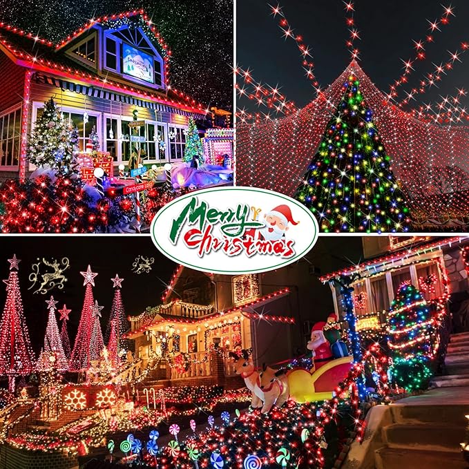 Hezbjiti 1000 LED 403 FT Christmas String Lights Outdoor, 8 Lighting Modes IP44 Waterproof Fairy Lights with Timer and Dimmable Function for Home Party Tree Decorations (Red, Clear Wire)