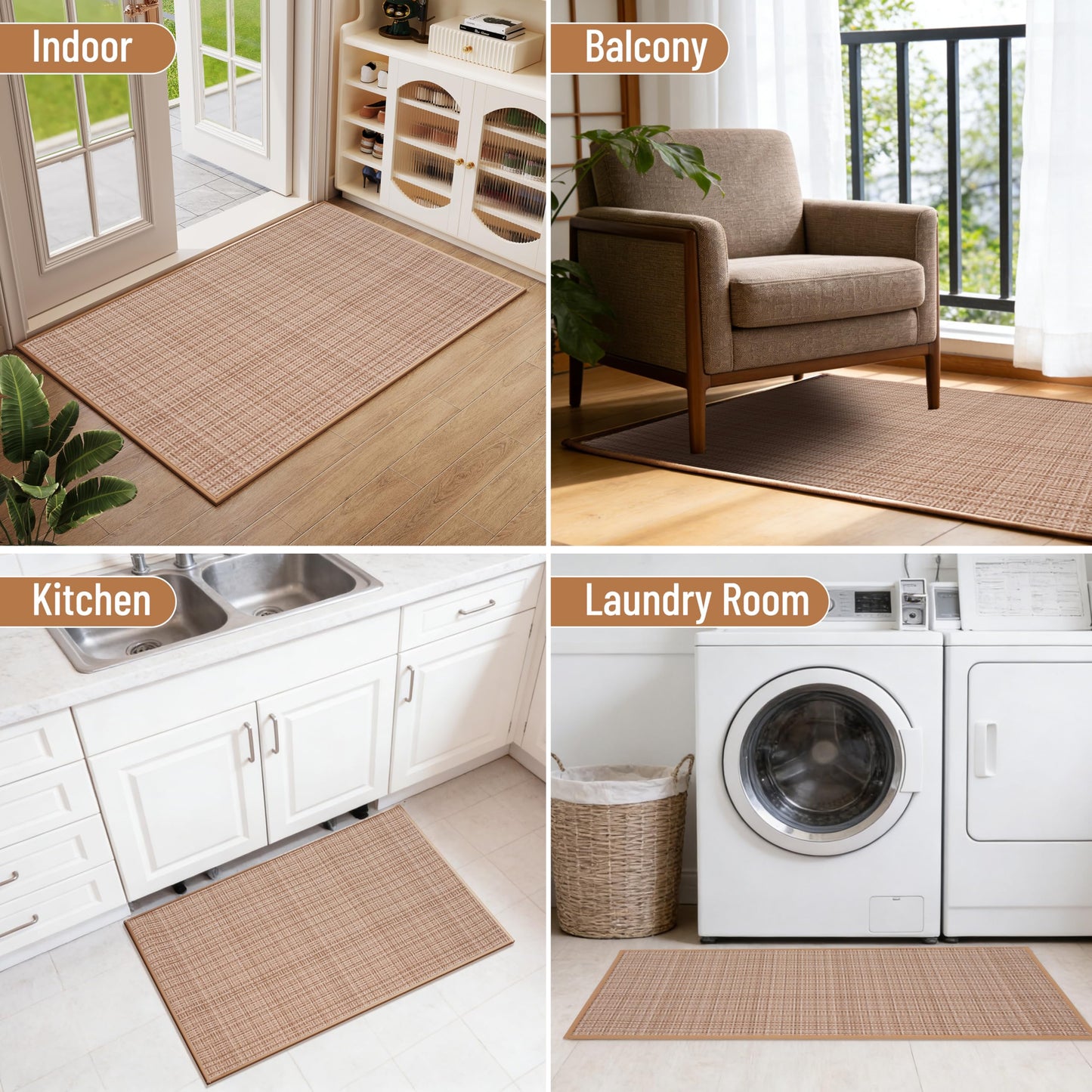 Indoor Front Door Mat Entry Mat 24"x36", Braided Low-Profile Welcome Door Mat Indoor Entrance, Non Slip Rubber Backing Thin Inside Entryway Doormat Washable Dirt Resistant & Absorbent, Khaki 2x3 ft