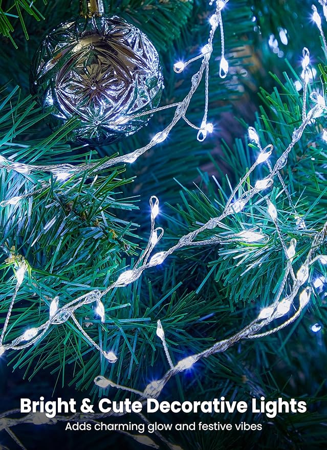 Flowing Fairy Lights Plug in with 14 Modes, 10FT 388LED Twinkle String Lights Indoor, Christmas Tree Lights Indoor Waterproof for Bedroom Christmas Home Room Decor, Cool White