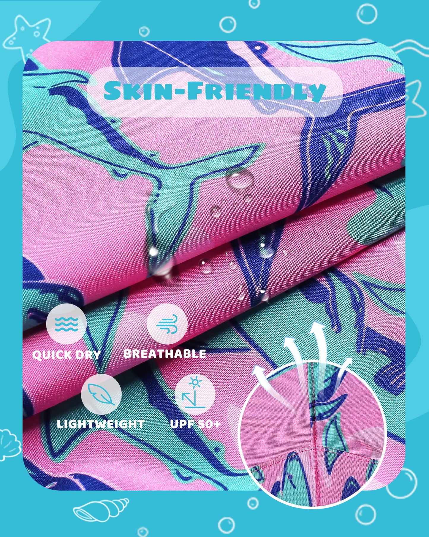 maamgic Boys Swim Trunks with Compression Liner Toddler Stretch Swim Shorts Quick Dry Swimming Trunks Boxer Brief 2 in 1 Beach Shorts Pink Blue Shark 7