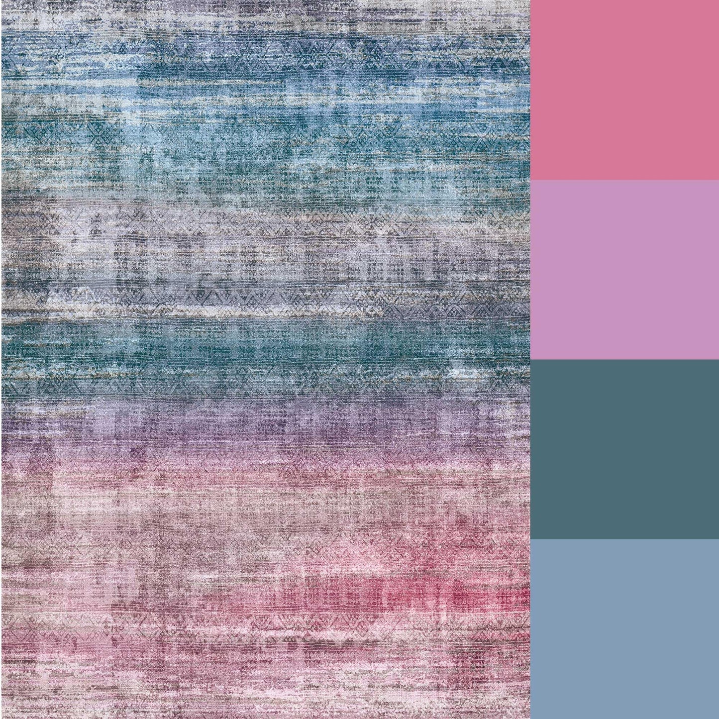 Kokia Abstract Area Rugs Boho Washable Distressed Retro Indoor 6x9 Rug Multicolor Low Pile Non-Slip Non-Shedding Red Carpet Bedroom Living Room Dining Room, Oslo Orchid