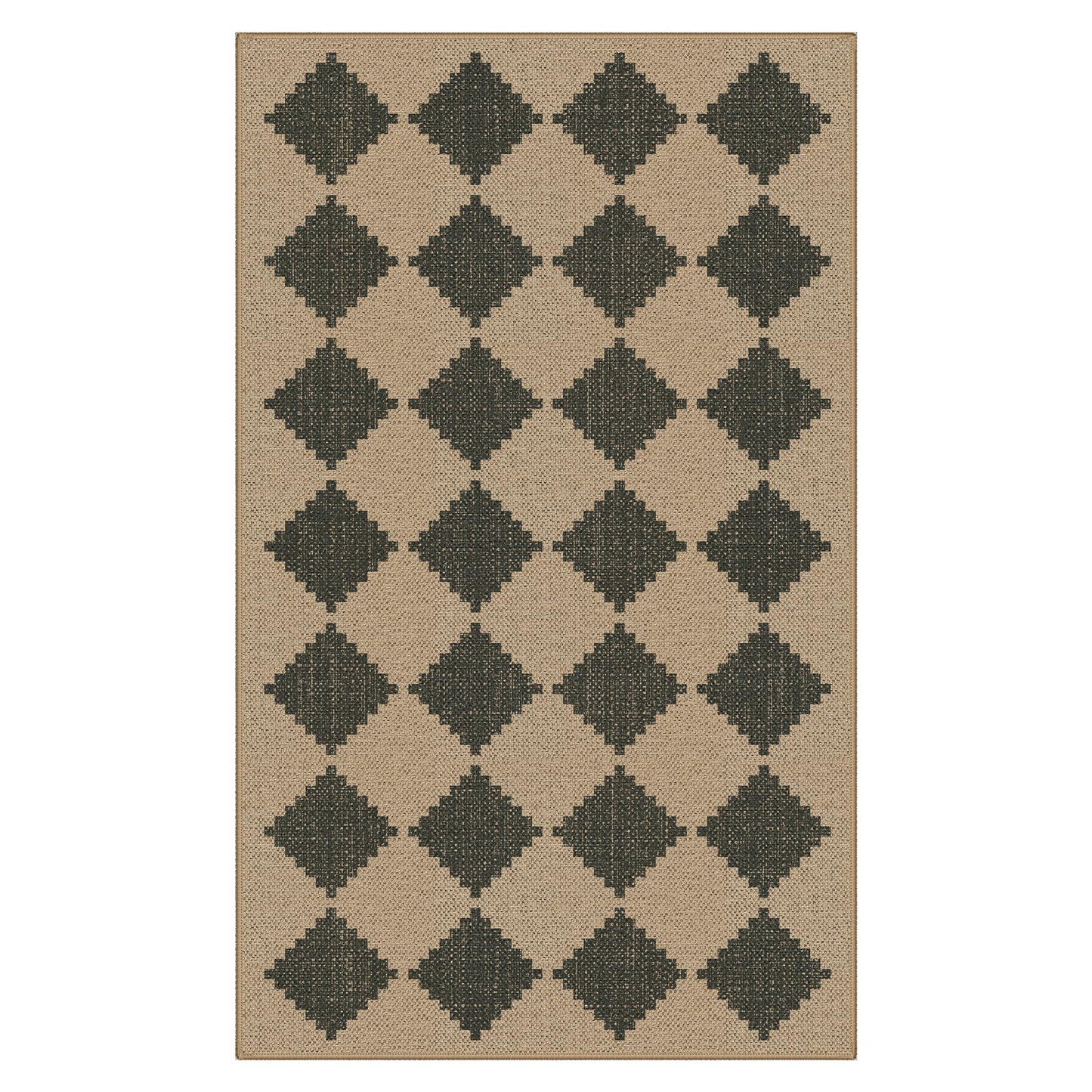 Bavni Checkered Easy Jute Rug,3x5 Area Rug Machine Washable Non Slip Woven Plaid Carpet, Geometric Diamond Non Shedding Low Pile Modern Farmhouse Floor Mat for Living Room, Bedroom, Entryway