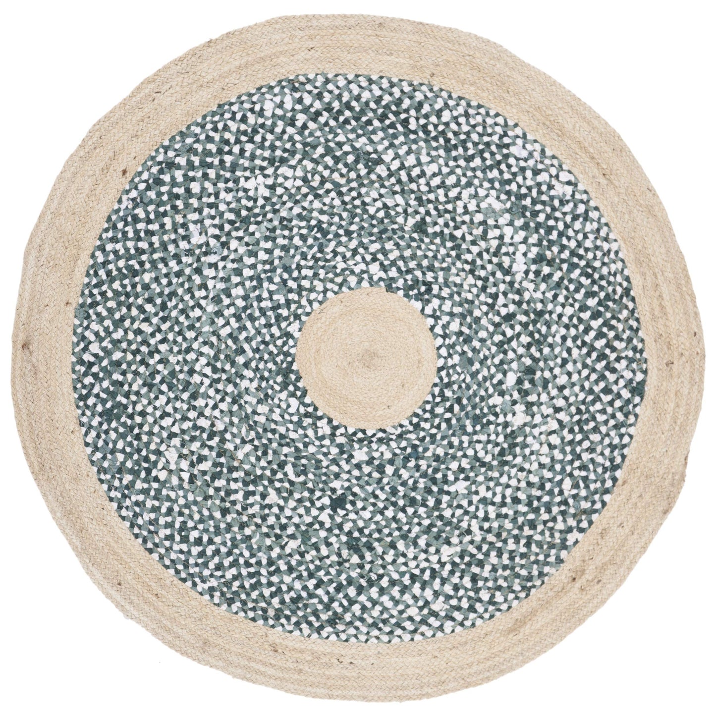 SAFAVIEH Cape Cod Collection Area Rug - 4' Round, Light Blue & Natural, Handmade Braided Jute & Cotton, Ideal for High Traffic Areas in Living Room, Bedroom (CAP210M)