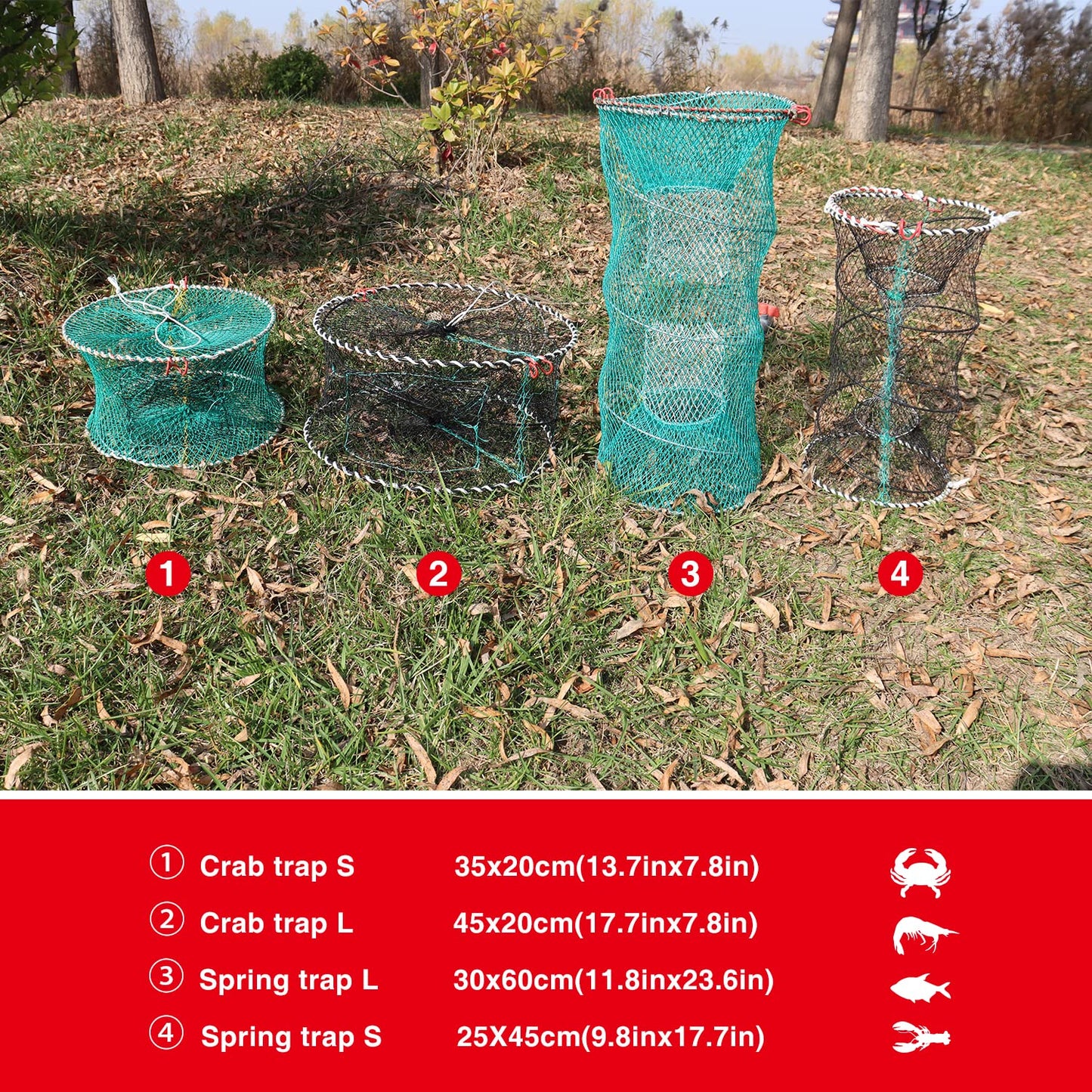 BasicGear Crab Trap Bait Lobster Crawfish Shrimp Portable Folded Cast Net Collapsible Fishing Traps Nets Fishing Accessories 30 * 60cm (11.8in*23.6in