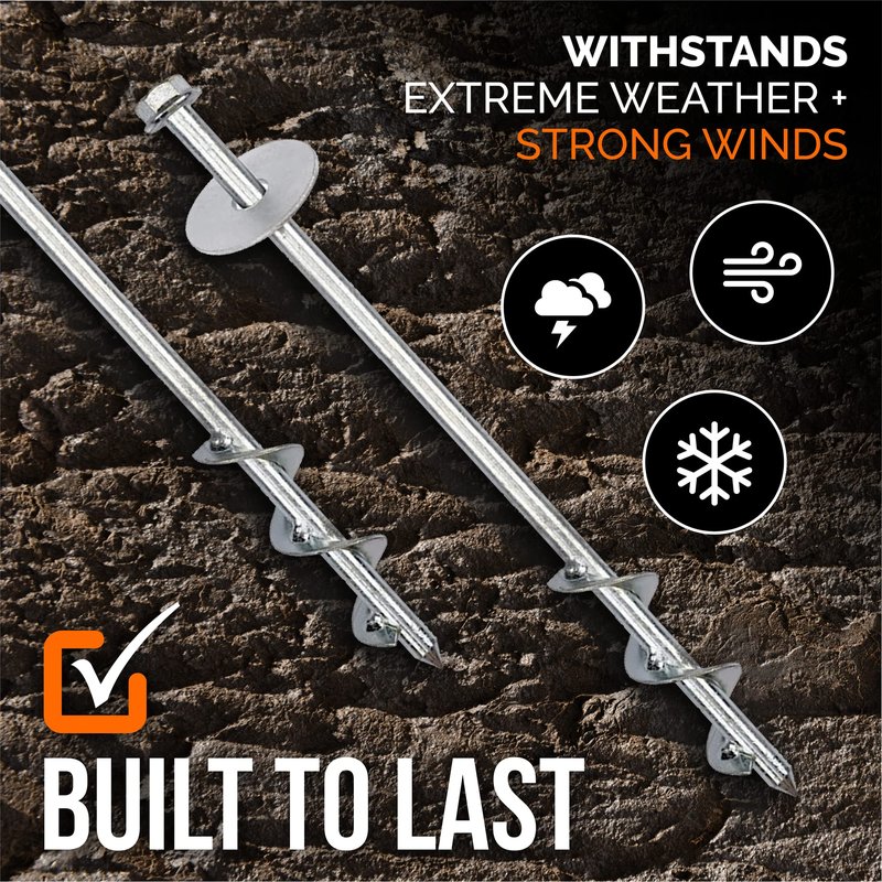 Trampoline Anchors High Wind Heavy Duty 12" Set of 4/6/8 with Straps, Drill Bit - Trampoline Anchor Kit - Trampoline Stakes Anchors High Wind - Ground Anchors - Trampoline Wind Stakes - Ground Stakes