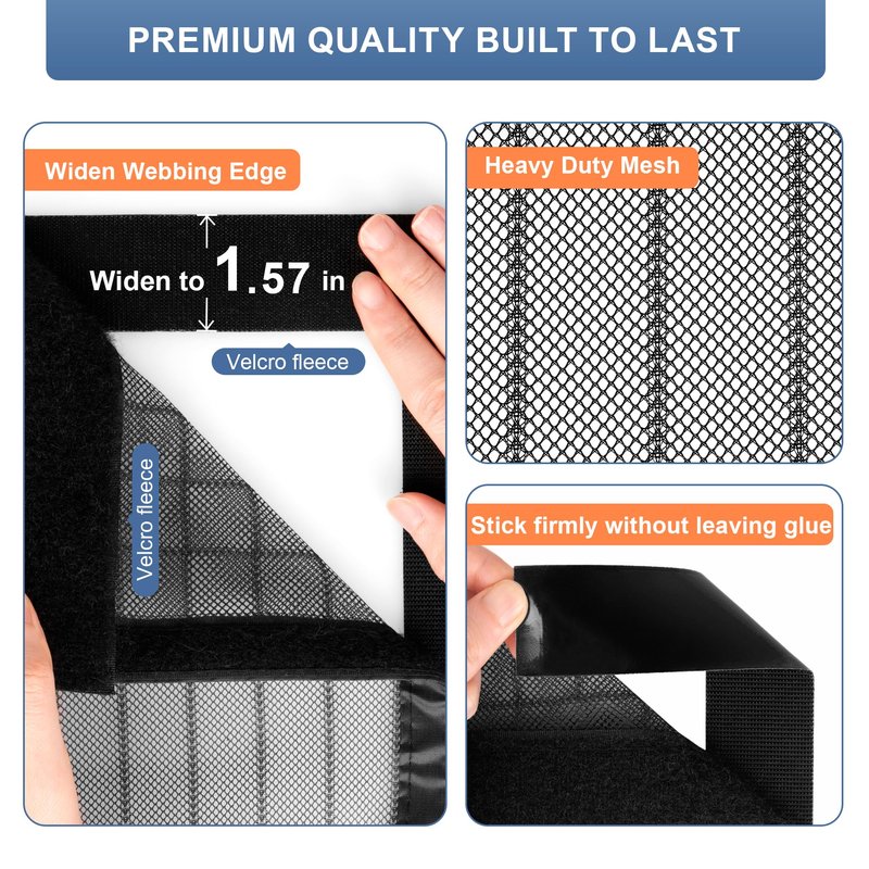 METAONLY Magnetic Screen Door Mesh, Works for Patio, Sliding Door, Keeps Bug Mosquito Out, Fresh Air Flow, Fits 36" x 82" Door - Curtain Size 38" x 83", Black