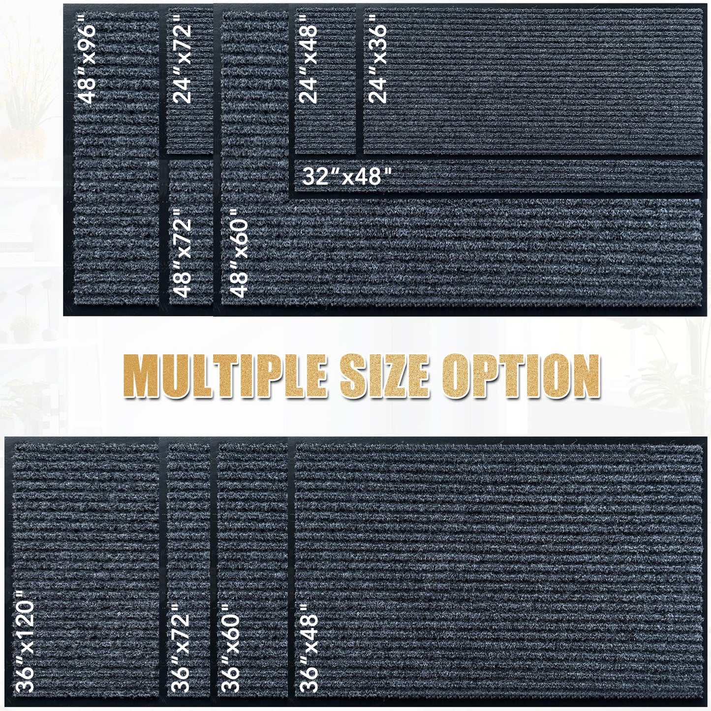 Front Door Mat,2'x3'Indoor Outdoor Door Mat,Heavy Duty Durable Welcome,Commercial Floor Mats Inside Outside Entrance, Waterproof All-Season, All-Weather Non Slip Backing Doormat for Entryway,Black