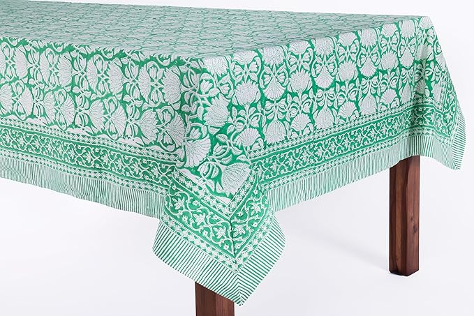 ATOSII Meadow Green 100% Cotton Fall Tablecloth, Handblock Print Square Table Cover for Kitchen Dining Linen I Parties, Weddings, Outdoors, Easter Table Cloth Decor 60 X 60 Inches I 4 Seater
