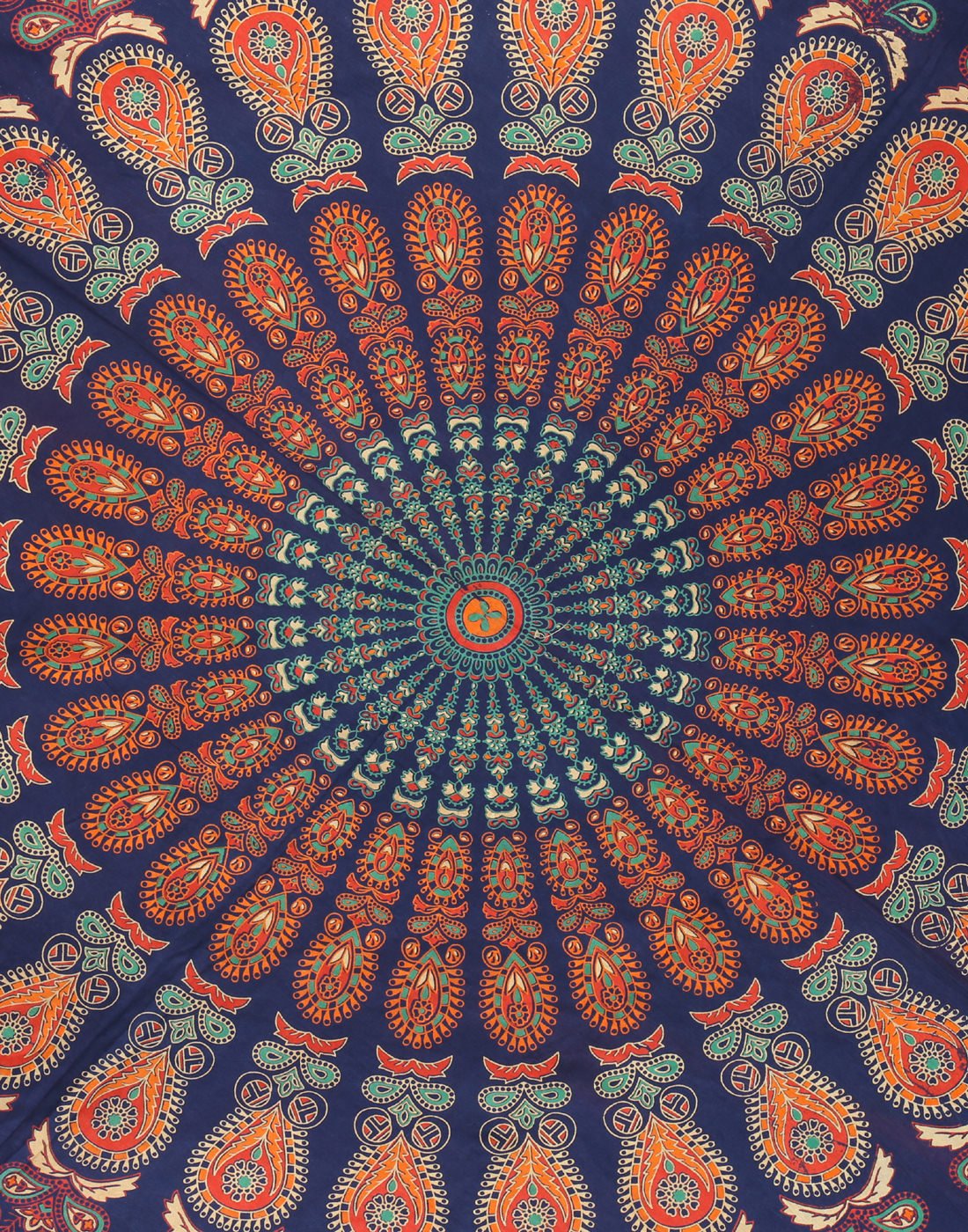 RAJRANG Boho Mandala Roundie Gypsy Hippie Tapestry Decorative Cotton Tablecloth Meditation Yoga Mat - Golden Blue - 72 Inches