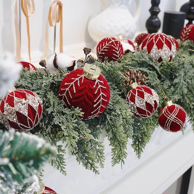 20PCS Velvet Ornaments for Christmas Tree, 2.36INCH Glitter Flocked Christmas Ornaments Decorations Balls Set Decor