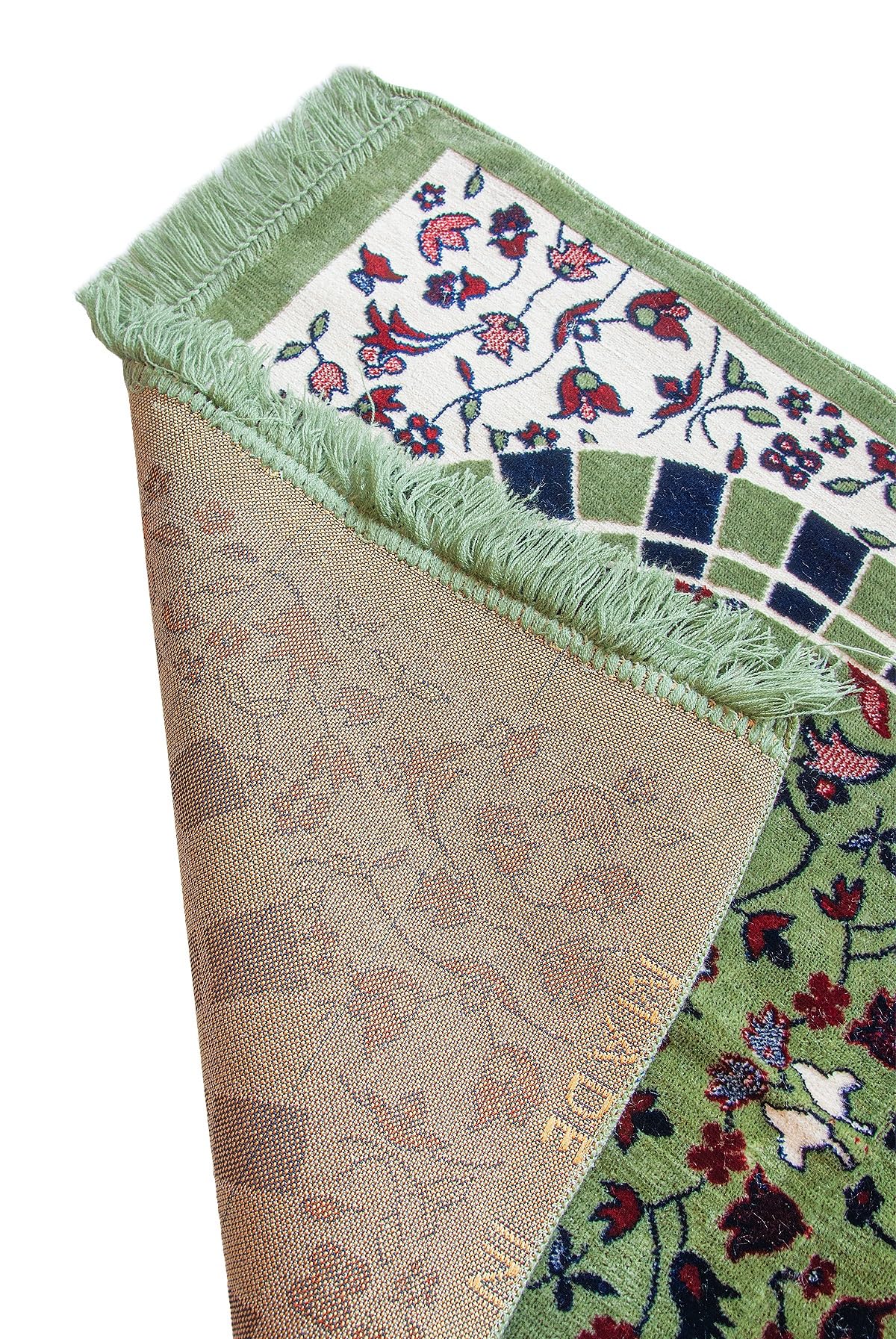 ihvan online Luxury Velvet Muslim Prayer Rug, Janamaz, Thick Soft Sajadah, Portable Travel Prayer Carpet Mat, Islamic Gift for Eid, Ramadan, Hajj & Umrah, Rawdah Green