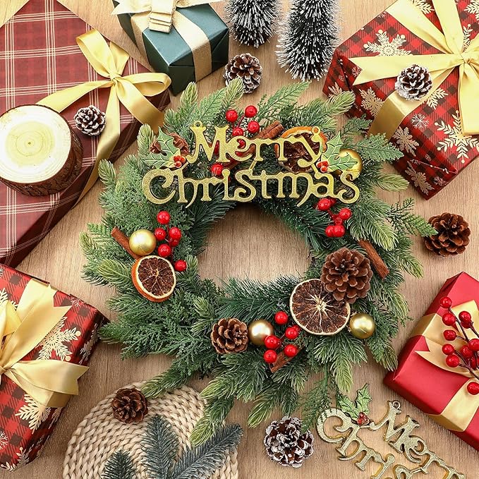 Zeyune 4 Pcs Christmas DIY Green Wreath 14 Inch Artificial Christmas Wreaths Faux Plain Wreaths for Decorating Front Door Window Room Farmhouse Xmas Party Indoor Outdoor (Novel Style)