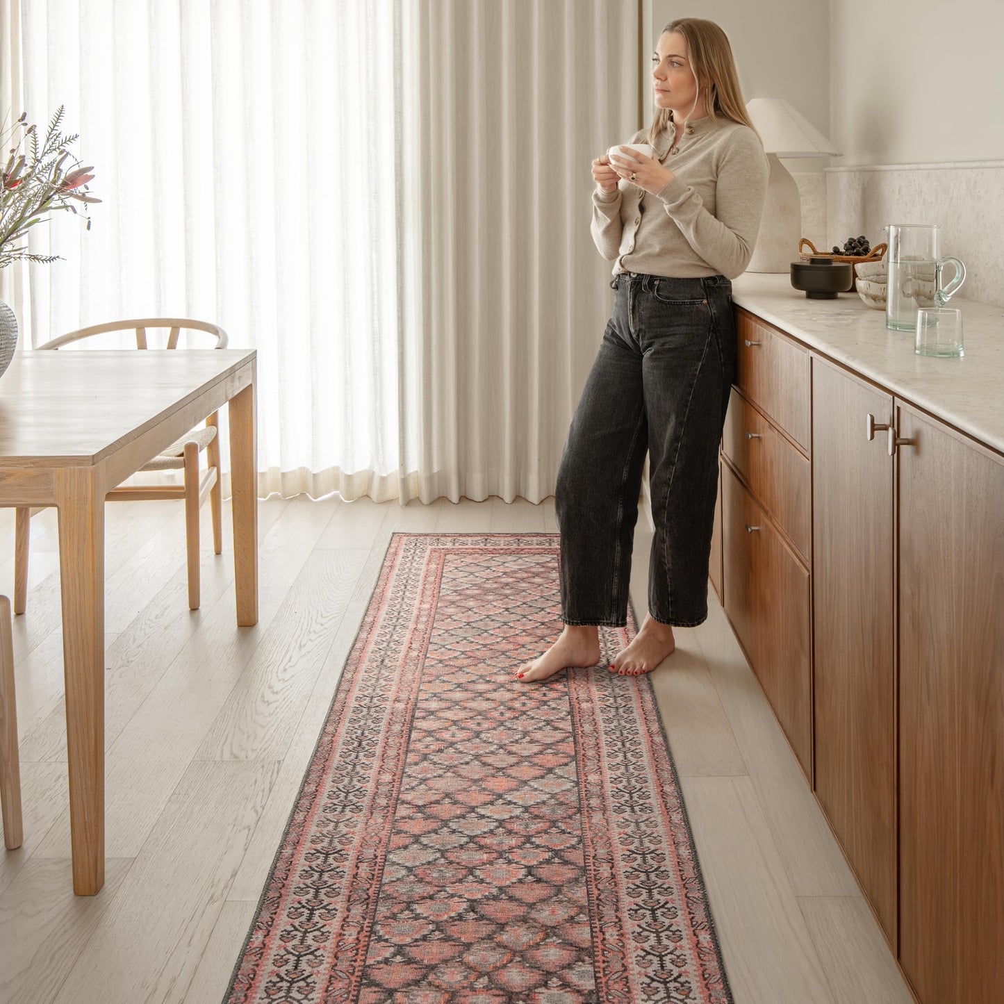 KNOTTING MATTERS Knot in Line 2’6” x 8’ Runner Rug – Warm Taupe & Clay Heritage Flatweave, Low-Pile – Easy Clean Runner Rug – Perfect for Hallway, Kitchen, Entryway – Pet & Kid Friendly