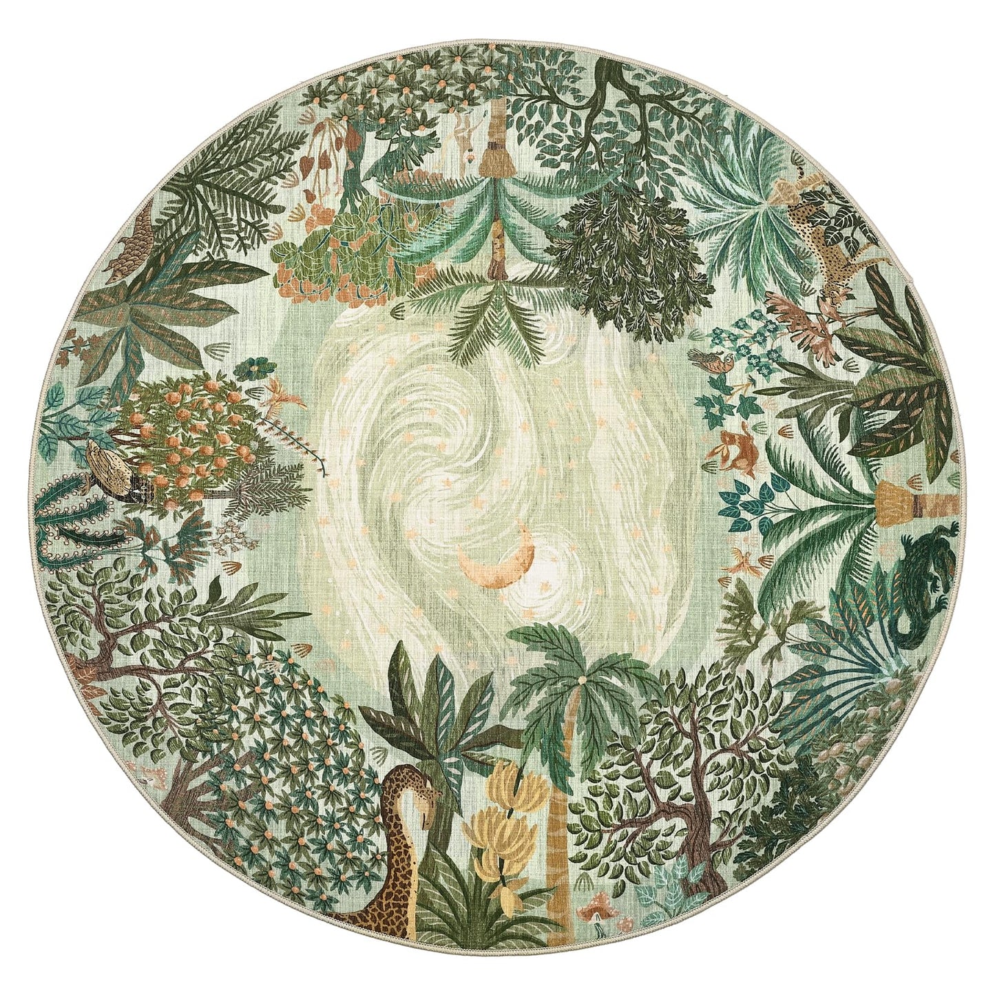GarveeHome Round Area Rugs 6ft for Bedroom, Green Jungle Washable Circle Rug Soft Non Slip Forest Animal Print Floor Mat Tiger Carpet Indoor Thin Rug for Living Room Dining Room Playroom Nursery