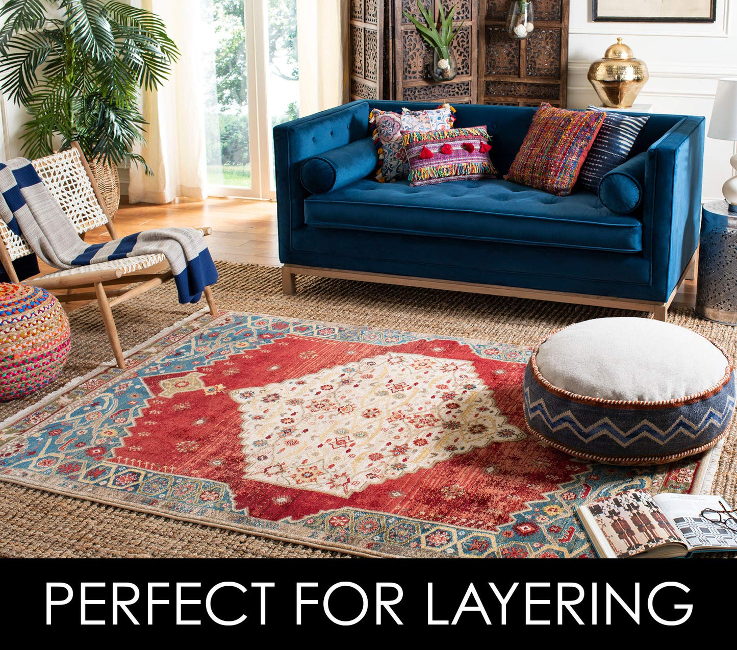 SAFAVIEH Area Rug 7' Square - Natural Fiber Collection - Natural Brown, Handmade Jute, Farmhouse Style, Chunky Textured Thick Pile (NF447A)