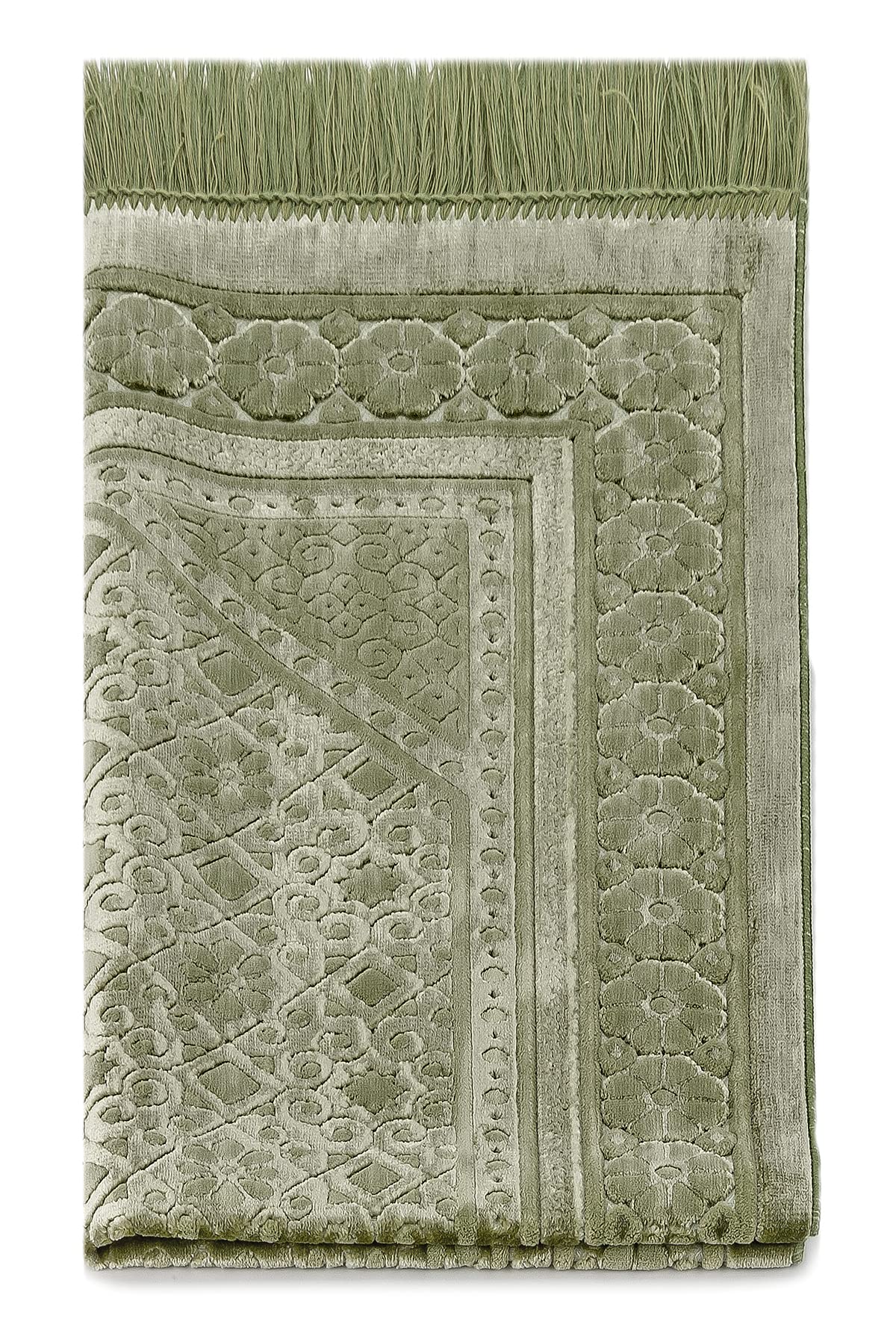 ihvan online, Soft Plush Lux Velvet Muslim Prayer Rug | Thick Janamaz | Sajadah | Soft Islamic Prayer Rug | Islamic Gifts | Prayer Carpet Mat, Elegant, Color: Green