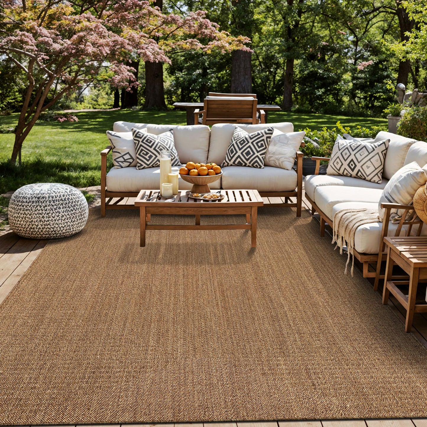 Rugshop Geometric Indoor Outdoor Flat Woven Area Rug,Natural Jute-Style,Easy-Care Patio Rug for Backyard Porch Deck Balcony, 7'10" x 10' Natural/Jute