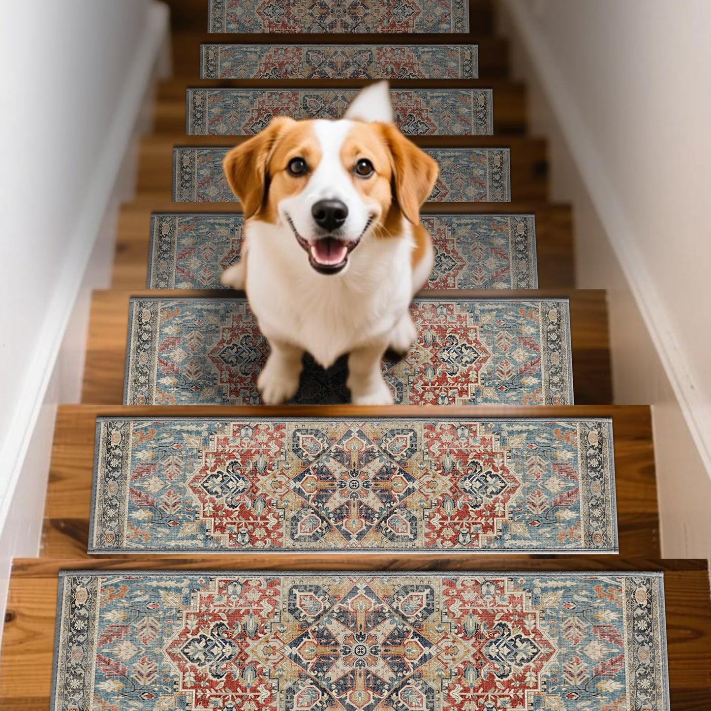 Non-Slip Stair Treads for Wooden Steps 15pcs,8"x30" Stair Carpet Treads for Indoor Use,Peel and Stick Stair Runners,Washable Reusable Adhesive Backing,Pet-Friendly Stair Capet for Kids,Elders,Dogs