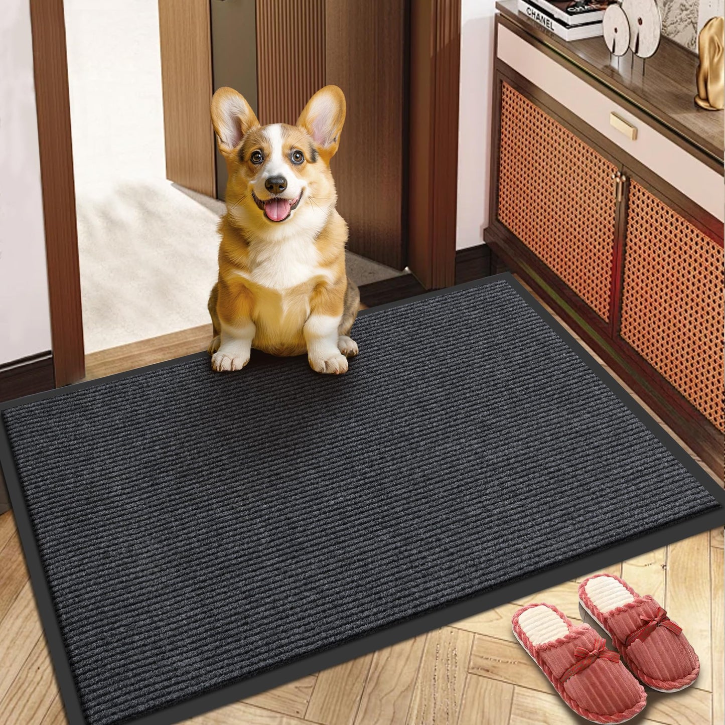 BesWin Indoor Outdoor Mat, 3' x 4' All-Season Waterproof Doormat for High Traffic Entryway, Heavy Duty Commercial Floor Mat, Non Slip Rubber Backing Front Door Mat Outside Entrance, Low-Profile, Grey