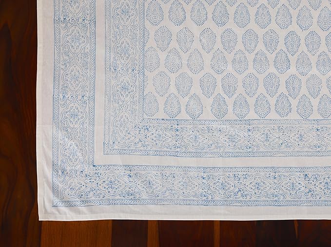 ATOSII Amalfi 100% Cotton Boho Rectangle Fall Tablecloth, Handblock Print Table Cloth for Kitchen I Dining Table Linen Fall Décor I Parties Wedding Outdoor Christmas Thanksgiving I 60 X 108 Inches