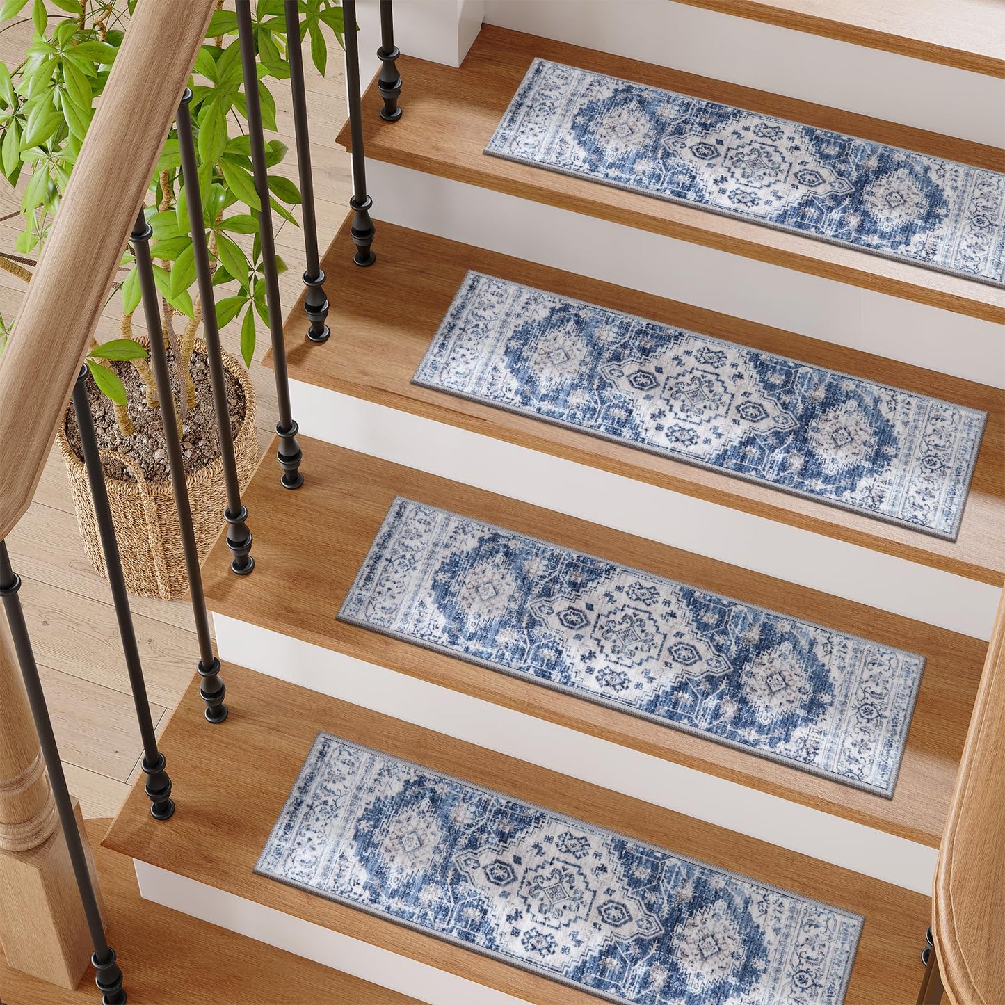OJIA Non-Slip Stair Treads for Wooden Steps 30"x8" Indoor Stair Runner 15PCS Rubber Backed Soft Carpet Stair Treads Mat Staircase Step Treads Covers for Kids and Dogs