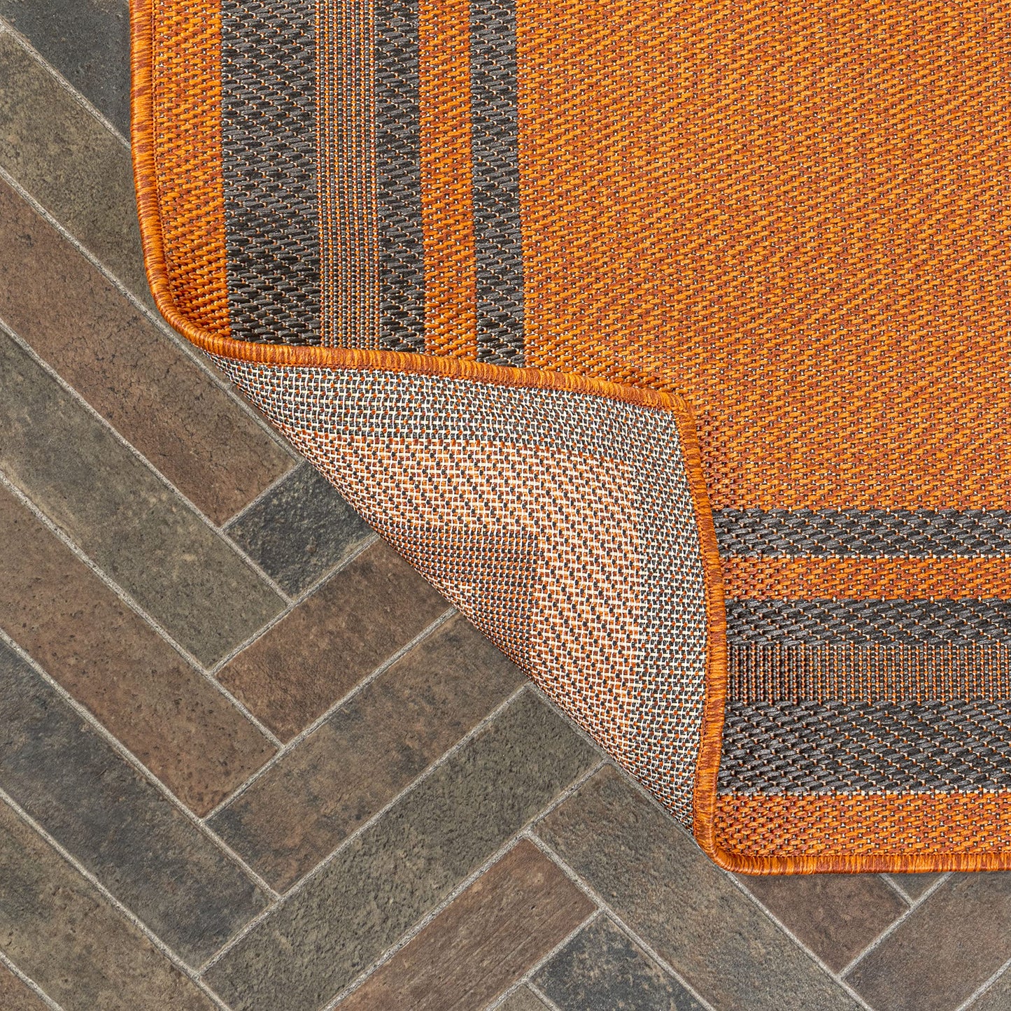 JONATHAN Y Border Stripe Indoor Outdoor Runner Rug 2X8 Orange/Dark Gray, James Modern for Backyard, Patio, Porch, Easy-Cleaning, High Traffic, Pet-Friendly, Non-Shedding (SMB201A-28)