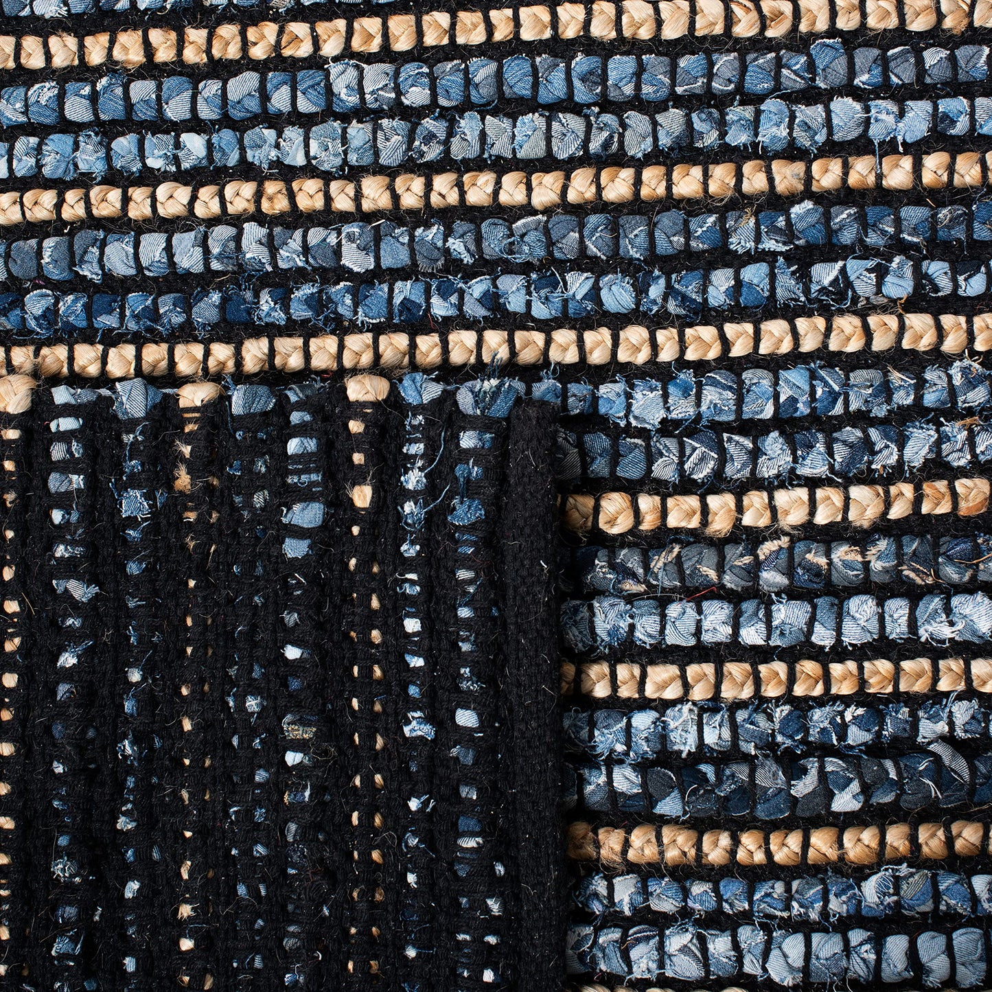 SAFAVIEH Cape Cod Collection Area Rug - 5' x 8', Blue & Natural, Handmade Flat Weave Braided Jute & Cotton, Ideal for High Traffic Areas in Living Room, Bedroom (CAP363A)