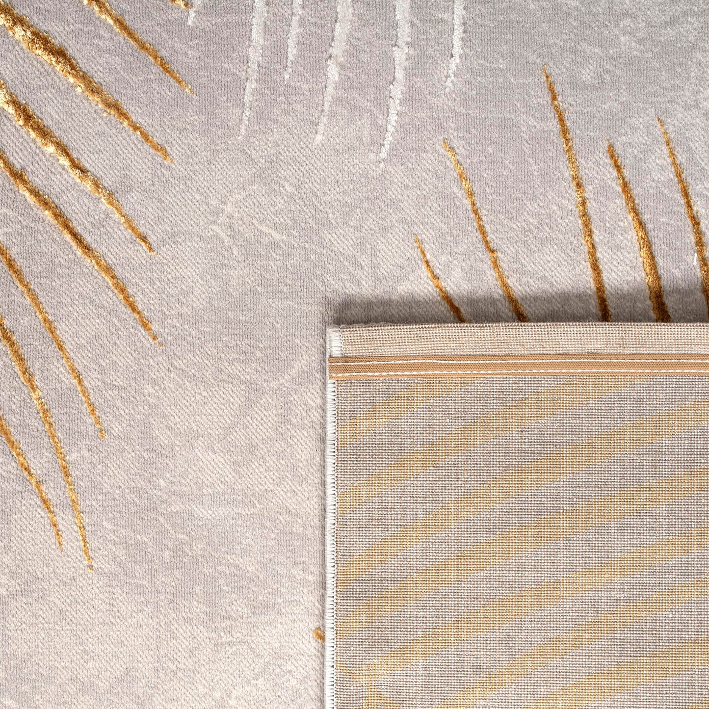 Paco Home Designer Rug with Textured Palm Leaf Pattern in Cream Gold, Size: 5'3" x 7'7"