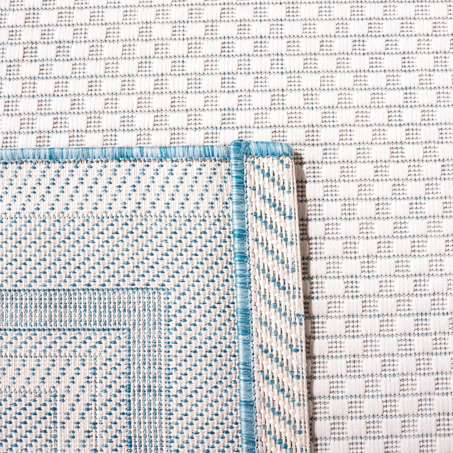 SAFAVIEH Washable Rug Outdoor Courtyard Collection - 2'7" x 5', Ivory & Aqua Blue, Non-Shedding & Easy Cleaning, Ideal for Patio, Backyard, Mudroom (CY8475-53612)