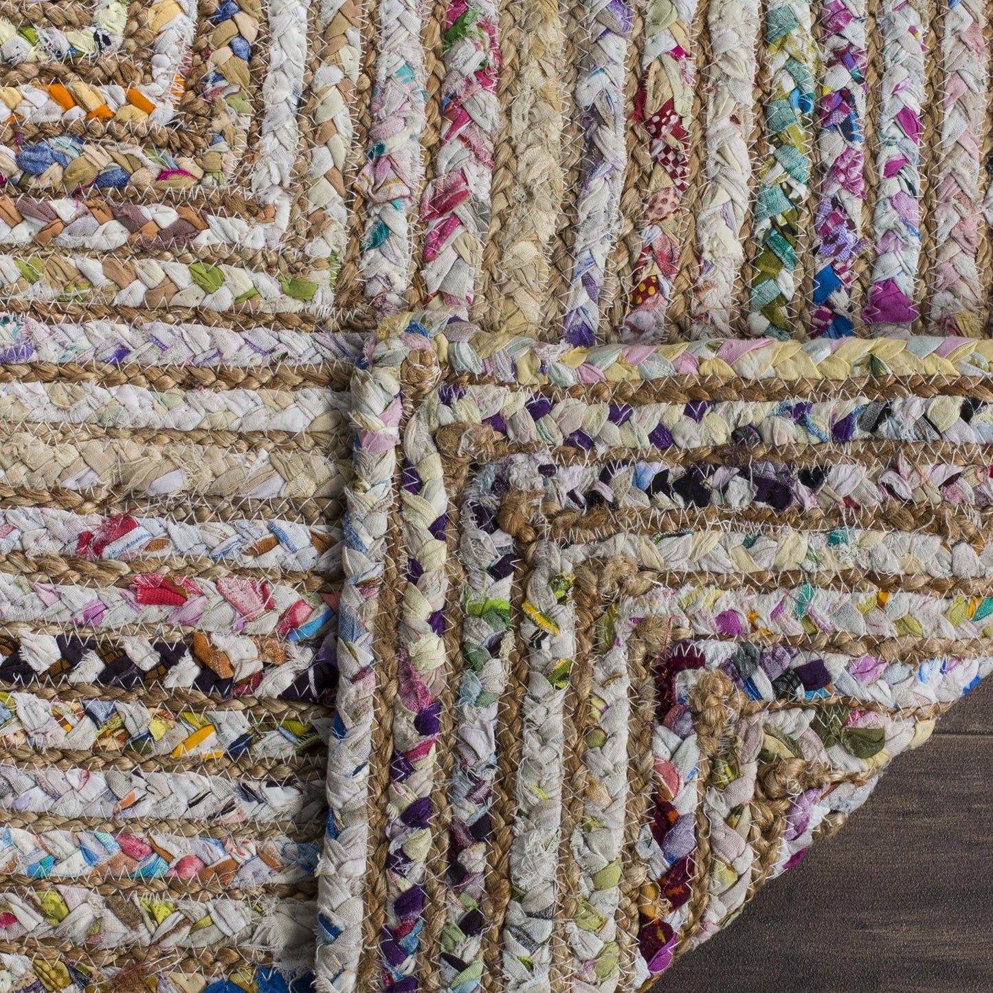 SAFAVIEH Area Rug 6' Square - Cape Cod Collection - Beige & Multi, Handmade Jute & Cotton, Woven Braided Design (CAP202B)