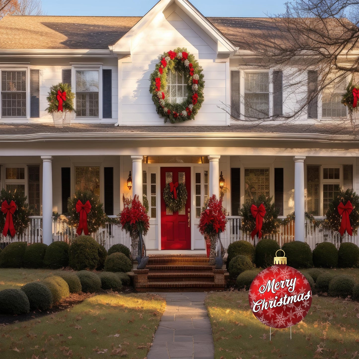 Rogue River Tactical Christmas Classic Yard Sign for Home Decor and Lawn Decoration With Stakes Red Ornament Merry Christmas