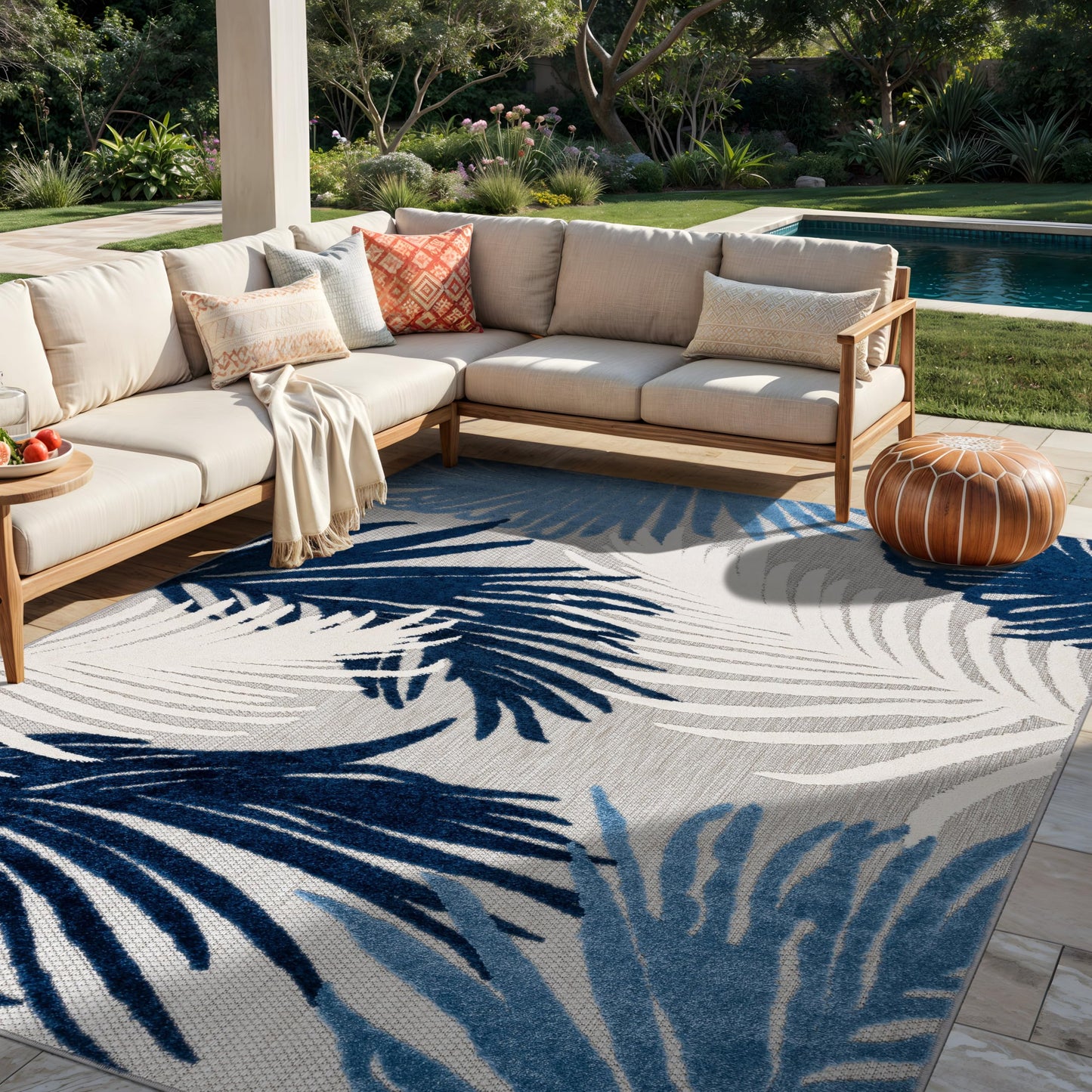 Rugshop Navy Lucca Contemporary Floral Indoor/Outdoor Area Rug Durable Polypropylene, Weather Resistant, Easy to Clean for Backyard, Deck and Outdoor Lounge 8'8" x 12'