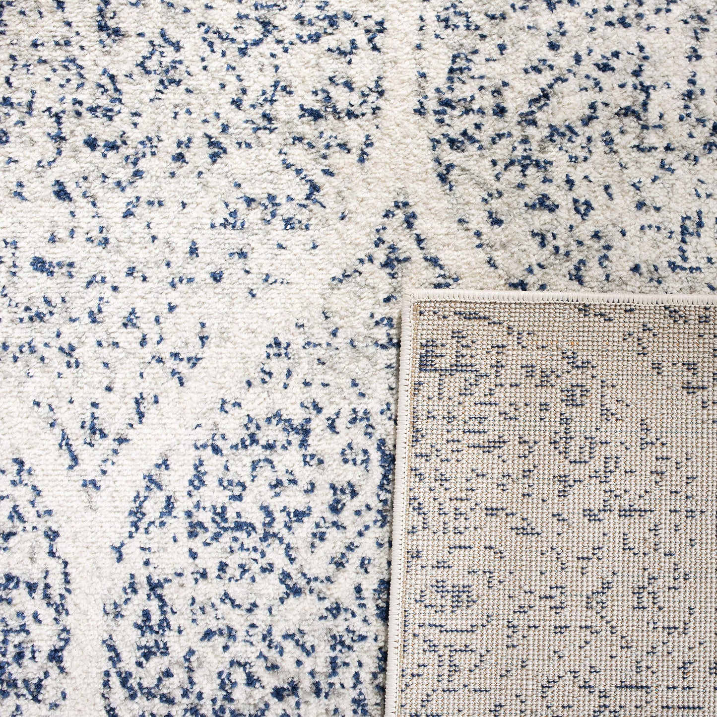 SAFAVIEH Madison Collection Runner Rug - 2'3" x 20', Cream & Royal Blue, Glam Ogee Trellis Distressed Design, Non-Shedding & Easy Care, Ideal for High Traffic Areas in Living Room, Bedroom (MAD604A)