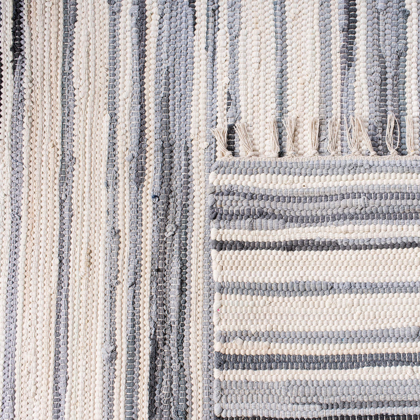 SAFAVIEH Rag Rug Collection Area Rug - 10' x 14', Ivory & Grey, Handmade Boho Stripe Cotton, Ideal for High Traffic Areas in Living Room, Bedroom (RAR126A)