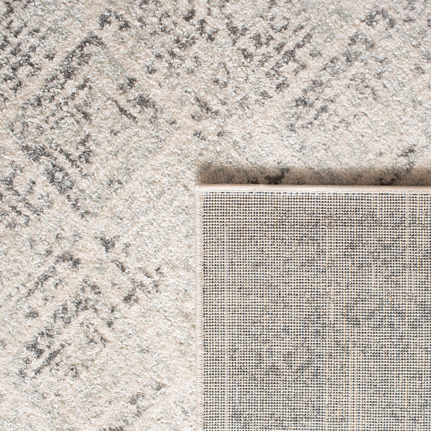 SAFAVIEH Tulum Collection Area Rug - 8' Square, Ivory & Grey, Moroccan Boho Distressed Design, Non-Shedding & Easy to Clean, Ideal for Living Room, Bedroom, Dining Space (TUL264A)