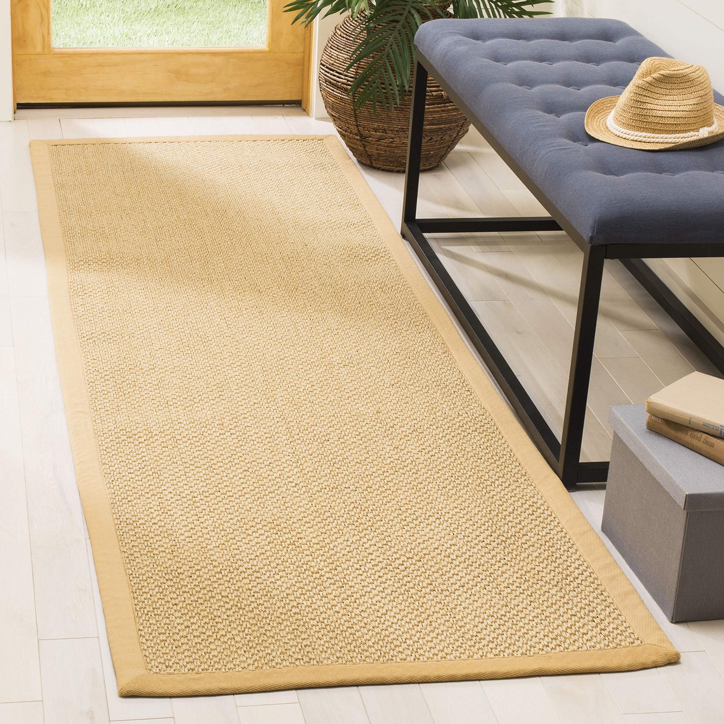SAFAVIEH Natural Fiber Collection Runner Rug - 2'6" x 6', Maize & Wheat, Sisal, Woven Design with Border (NF443A)