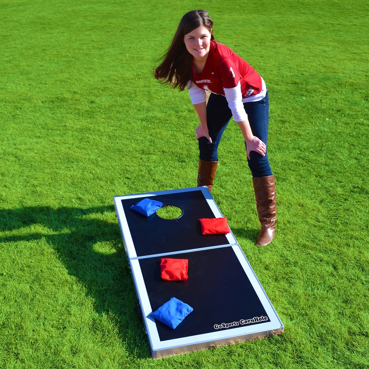 GoSports Cornhole PRO Regulation Size Bean Bag Toss Game Set (Black)