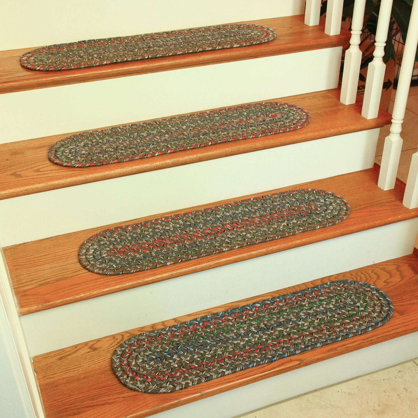 Rhody Rug Katie KA23 Dk Taupe 8" x 28" Stair Tread Set-of-4 - Country Home Stair Rug, Indoor Runner Rug for Kids & Elders - Braided Area Rug, Beautiful Home Decor, Floor Mat - Made in USA