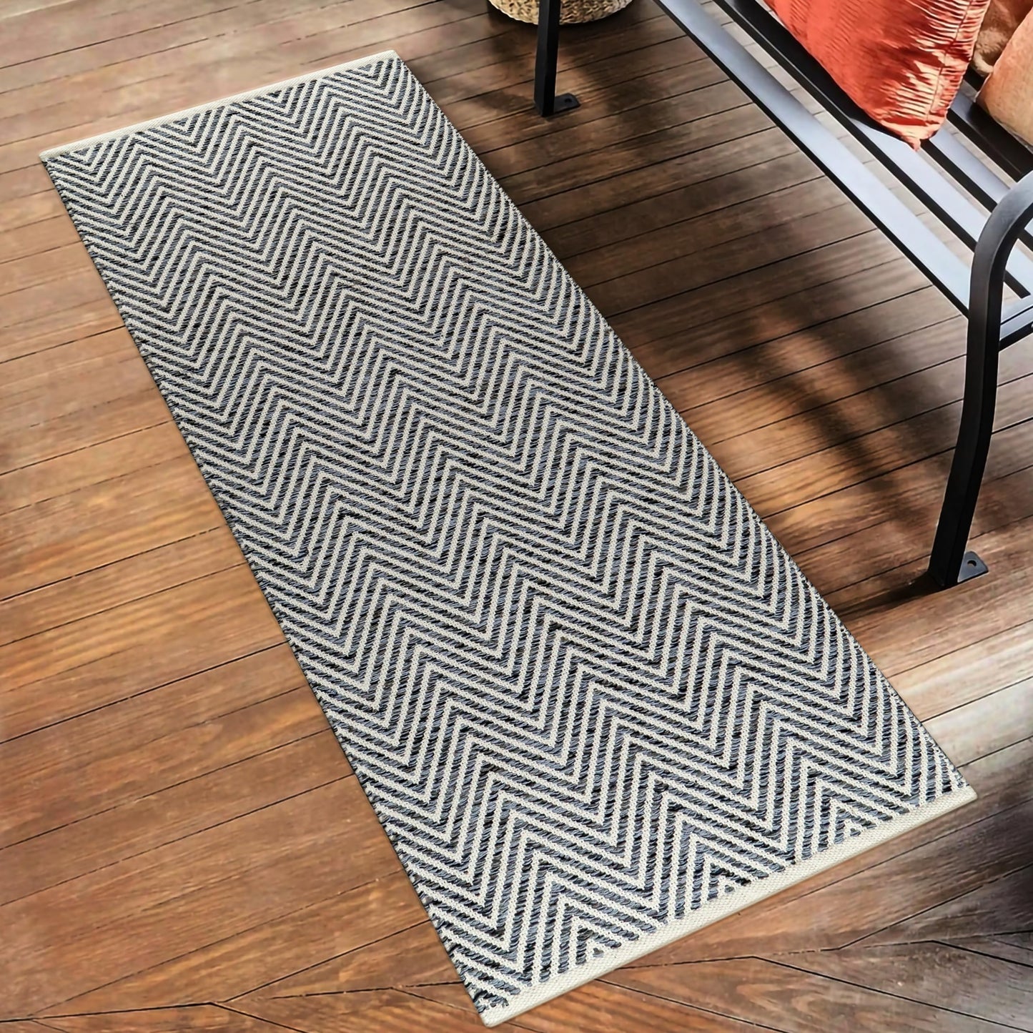 Cotton Chevron Hand Woven Area Runner Rug 2x6 Feet - Charcoal, Farmhouse Decorative Floor Runners Ideal for Hallways, Kitchen, Bedroom | Nursery Durable Geometric Reversible Living Space Patio Mats