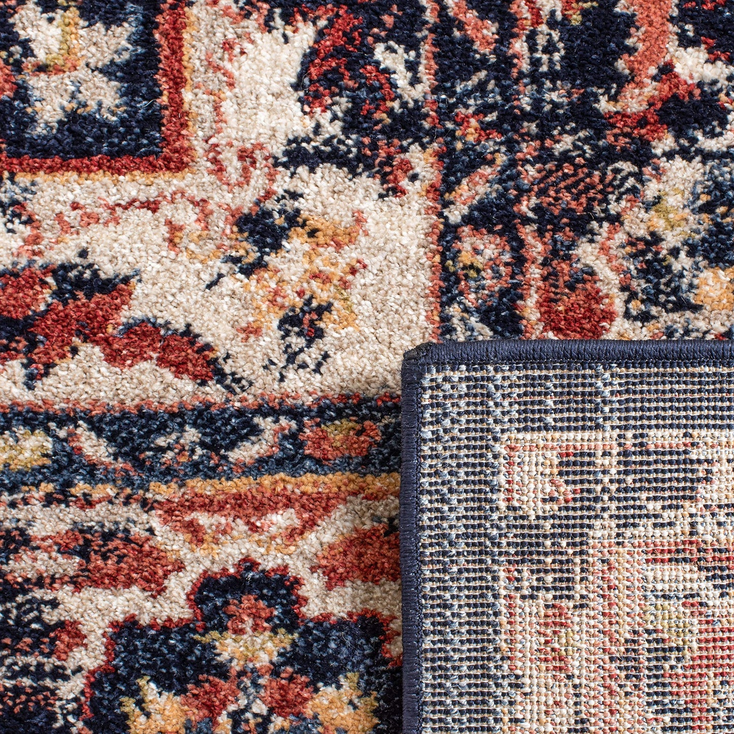 SAFAVIEH Charleston Collection Area Rug - 9' x 12', Navy & Red, Oriental Distressed Design, Non-Shedding & Easy Care, Ideal for High Traffic Areas in Living Room, Bedroom (CHL411L)