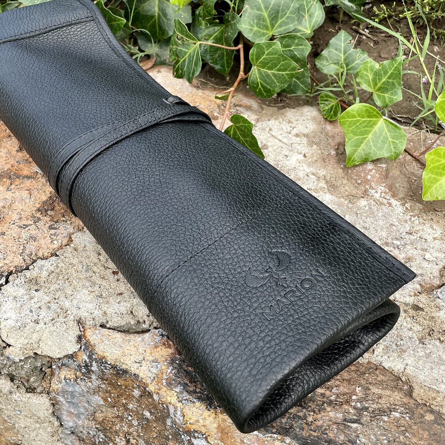 MARION - LA PETITE - Genuine Calf Top Grain Black Leather - Handcrafted Professional Chef's Knife Storage Roll Bag - 5 Pockets